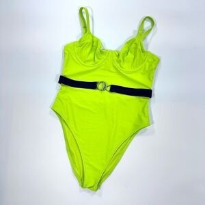 Aerie high cut one piece neon green underwire belted swim suit L